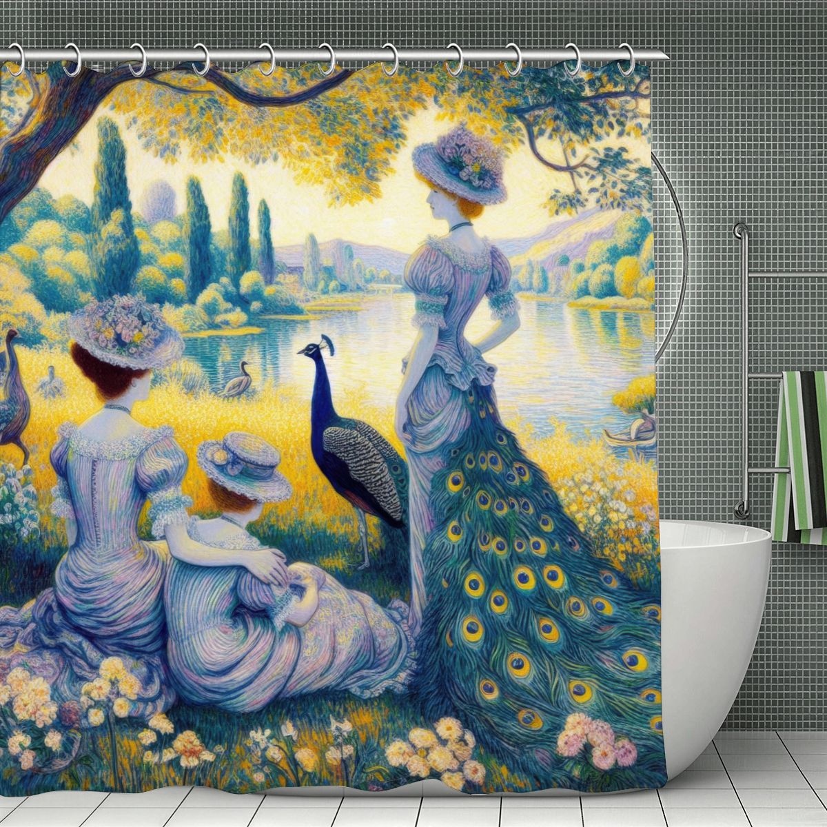 Peacock Lady with Friends Shower Curtain | Post-Impressionist Art