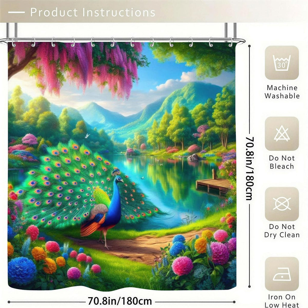 Peacock Under Wisteria Shower Curtain | Fantasy Garden Art