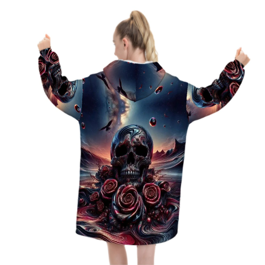 Skull and Roses Adult Blanket Hoodie