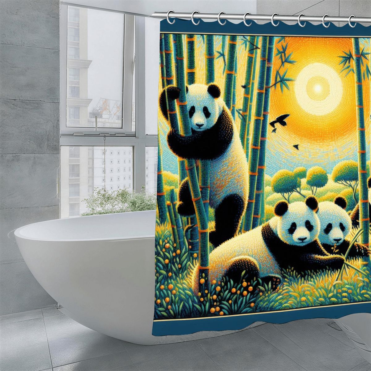 Panda Family Shower Curtain 70.8"x70.8" (Made in USA)