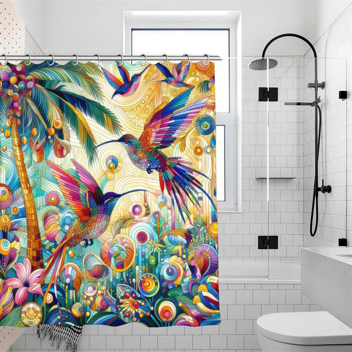 Tropical Hummingbirds Shower Curtain 70.8"x70.8" (Made in USA)