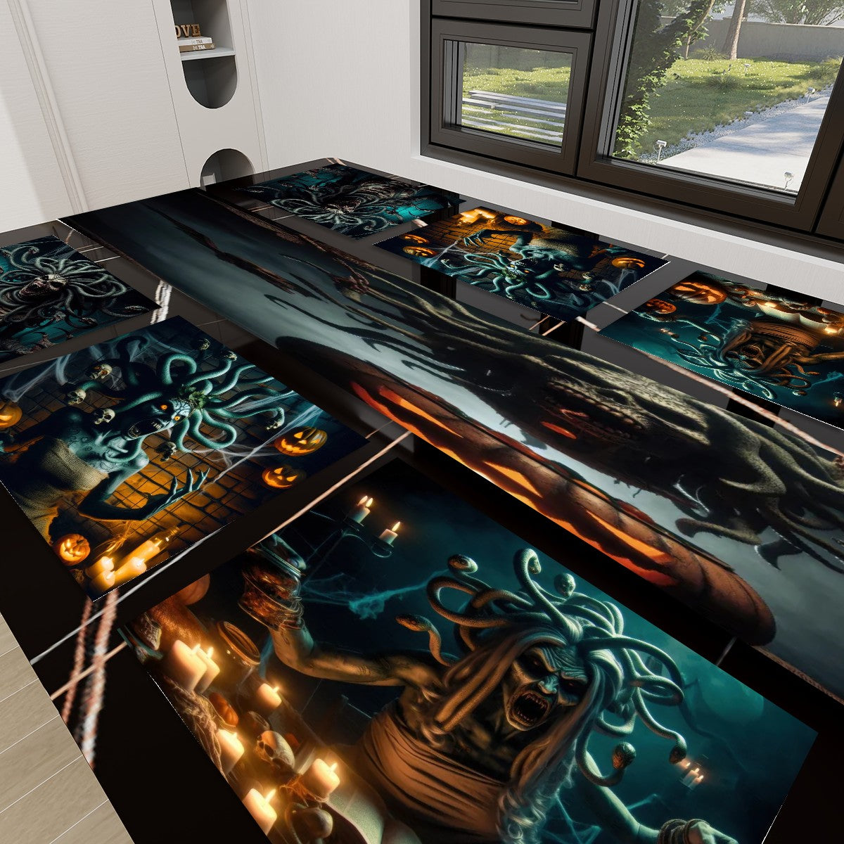 Halloween Medusa Table Runner Placemat Set 7 Pieces