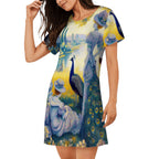 Loose Short-Sleeve Nightgown (Multiple Designs Set 1 - First image shows selected design)