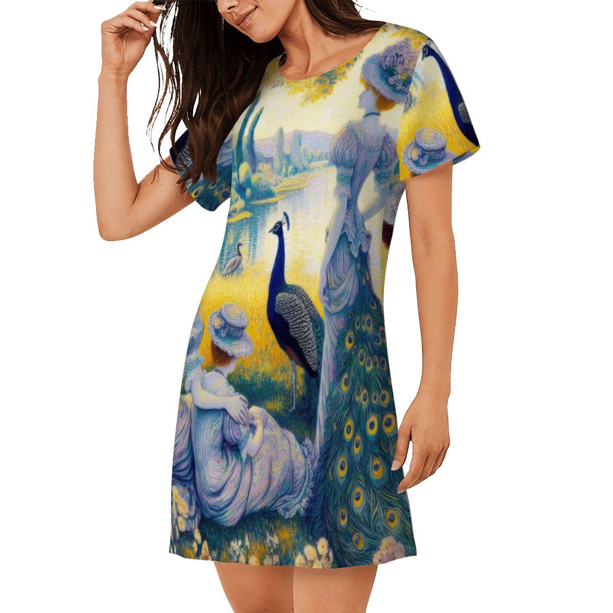 Loose Short-Sleeve Nightgown (Multiple Designs Set 1 - First image shows selected design)