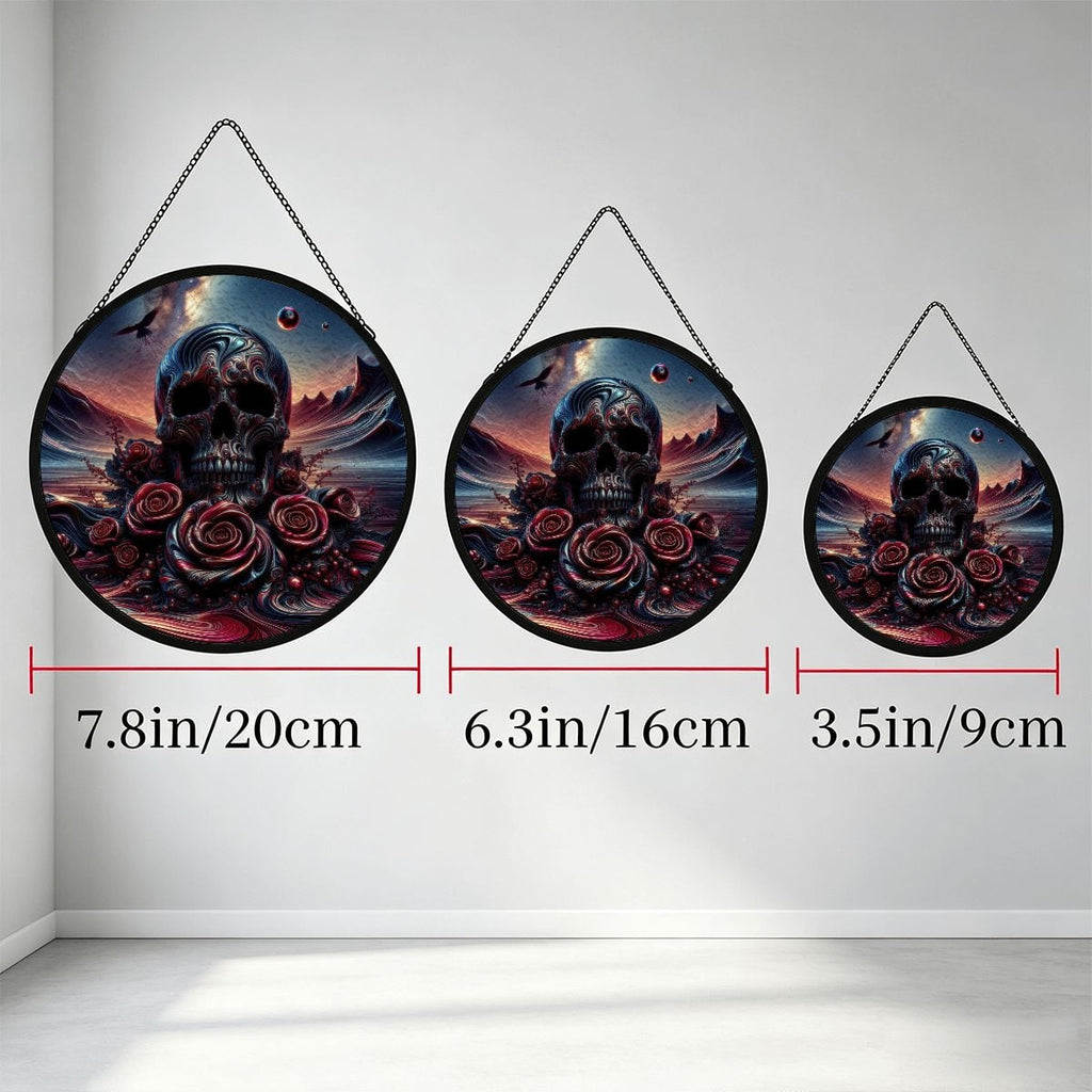 Skull and Roses Stained Glass Effect Suncatcher Window Hanging (Made in USA)