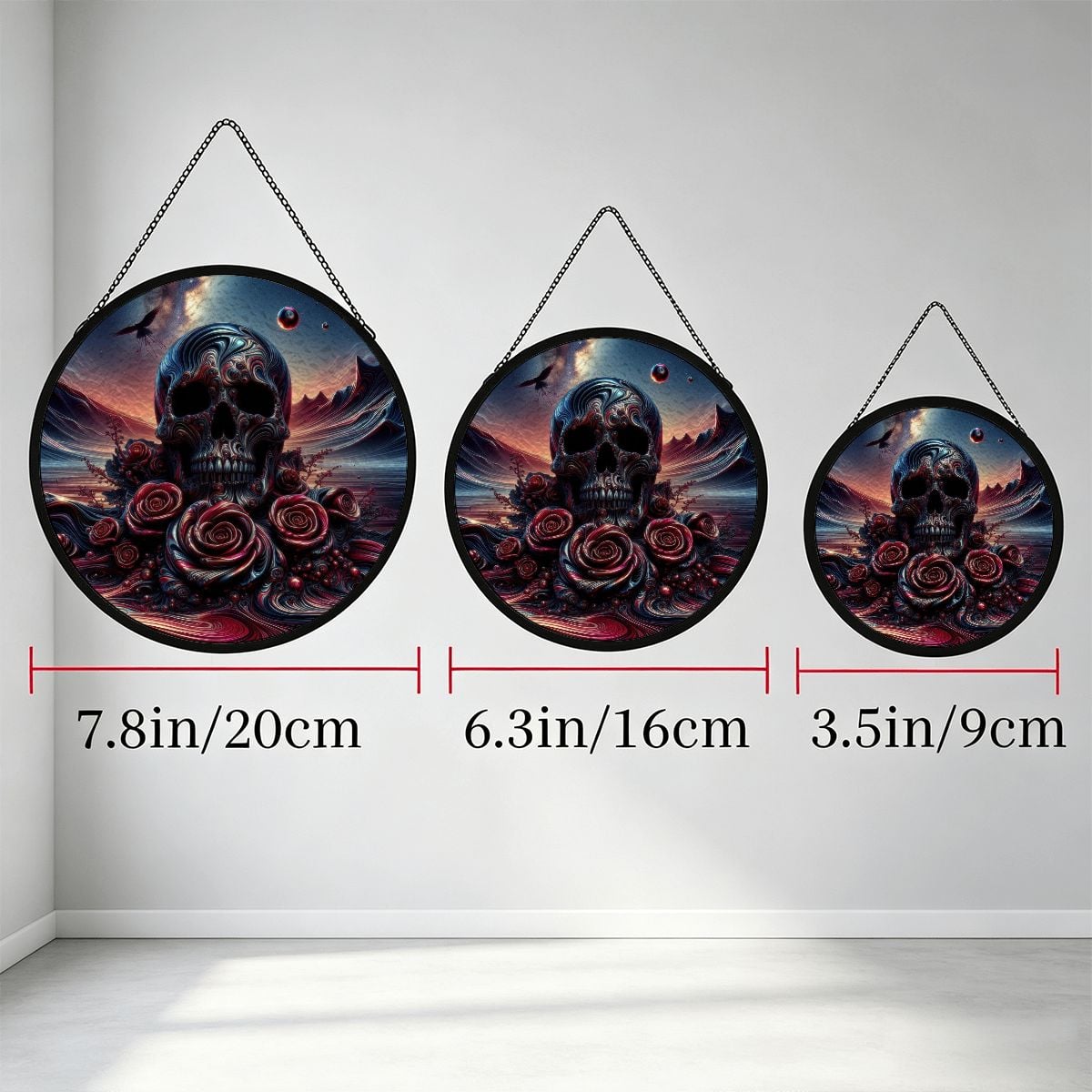 Skull and Roses Stained Glass Effect Suncatcher Window Hanging (Made in USA)
