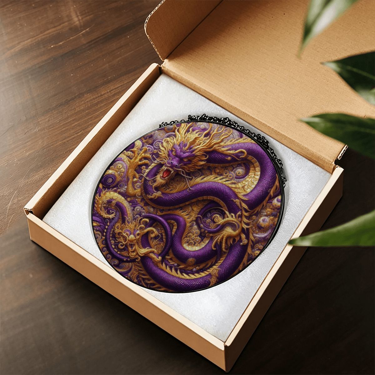 Purple Dragon Stained Glass Effect Suncatcher Window Hanging (Made in USA)