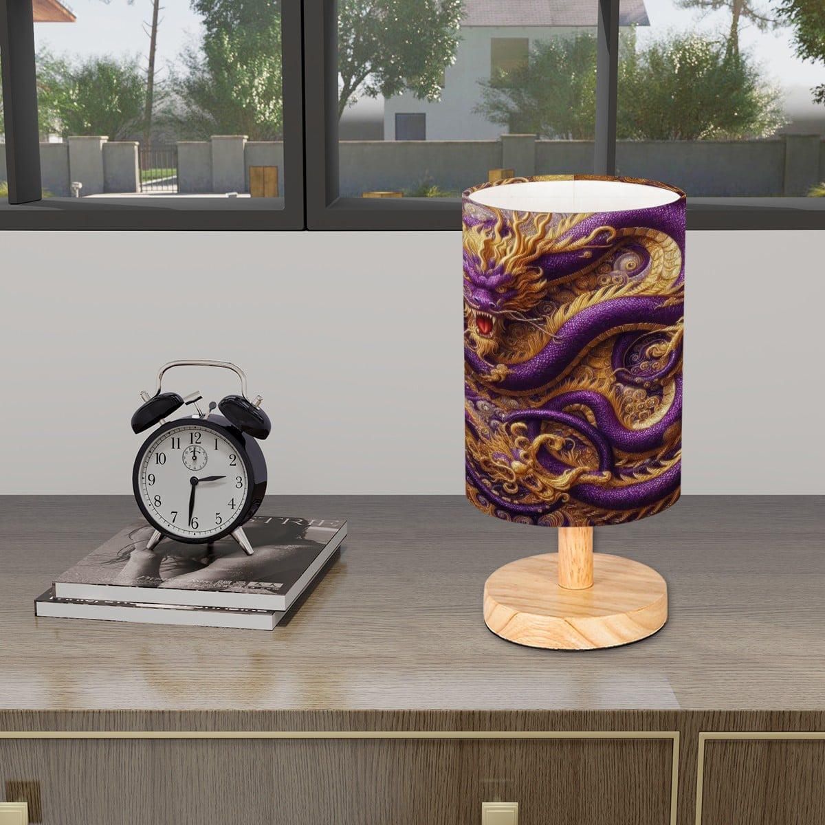 Purple Dragon Cylindrical Table Lamp