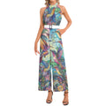Hummingbird Kaleidoscope Halter Neck Buckle Belted Jumpsuit