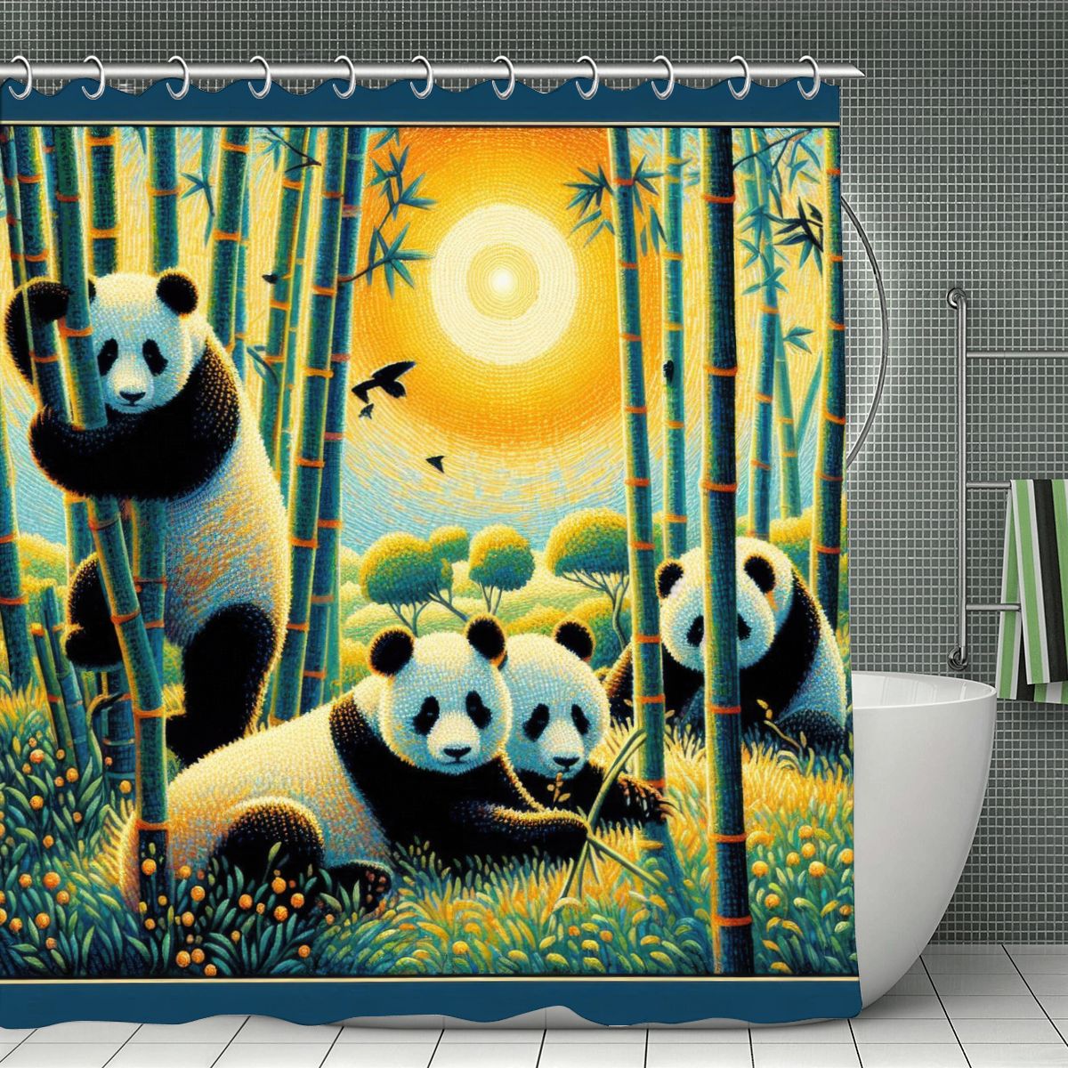 Panda Family Shower Curtain 70.8"x70.8" (Made in USA)