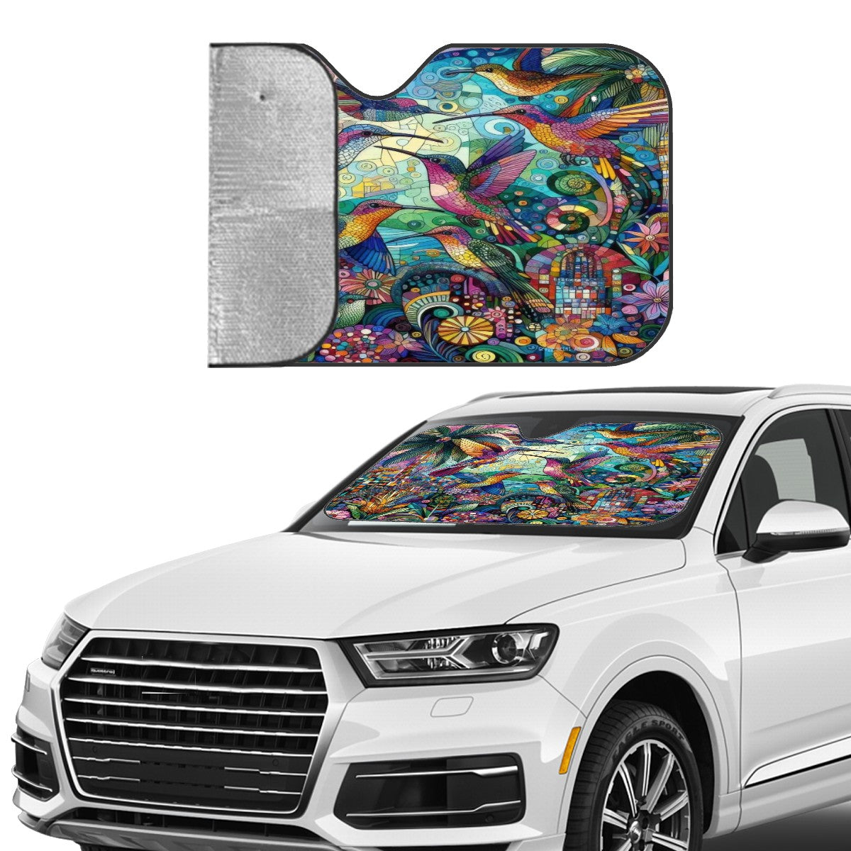 Hummingbird Kaleidoscope Car Windshield Sun Shade (Stiff Version)