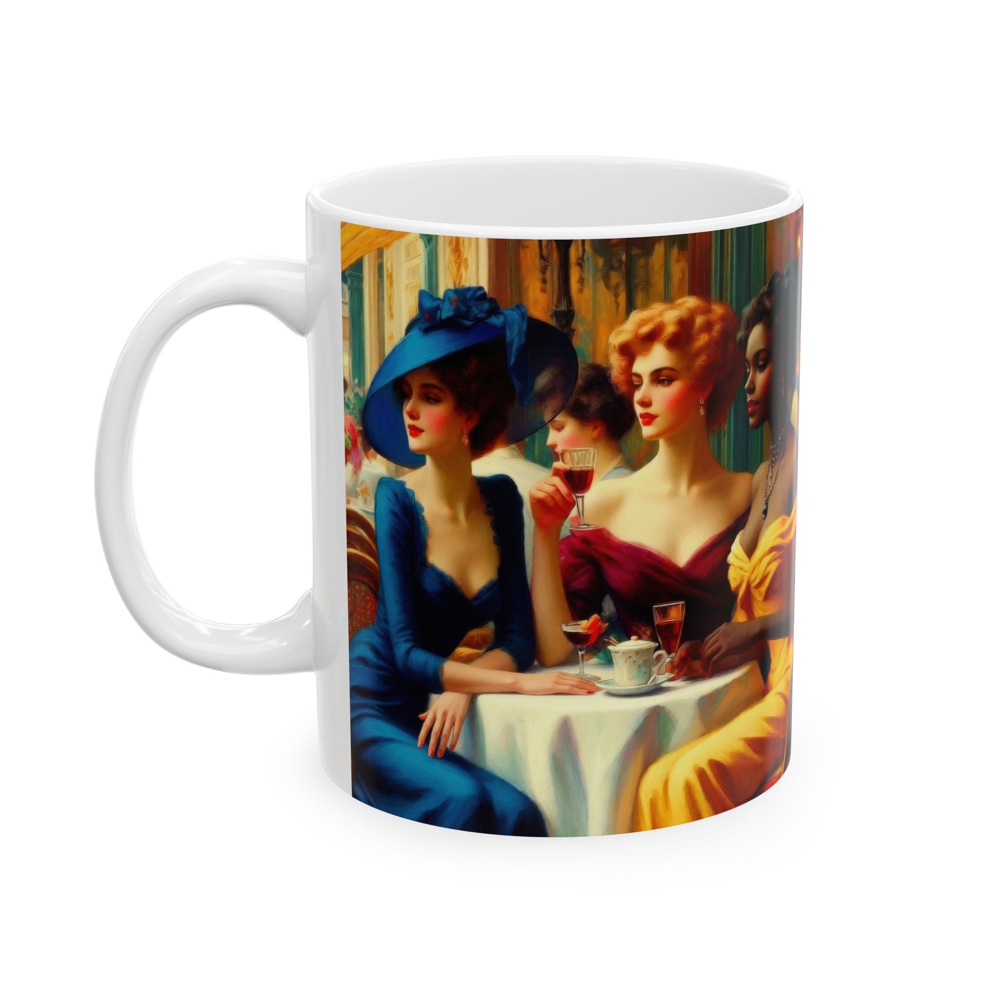 Ladies Who Lunch Ceramic Mug — Elegant Retro Portrait Coffee Cup (11oz, 15oz)