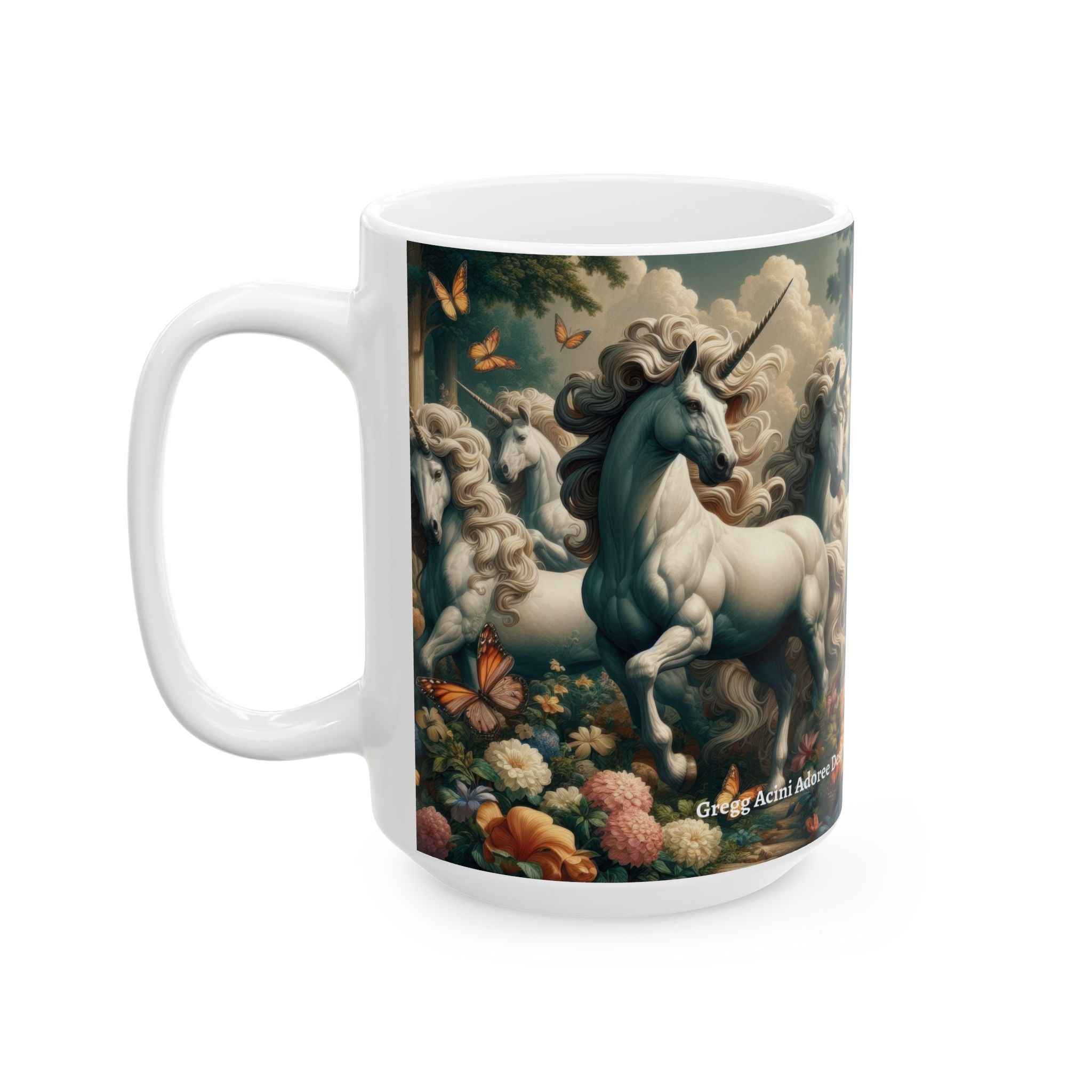 Unicorns and Butterflies Ceramic Mug by Gregg Acini Adoree Designs