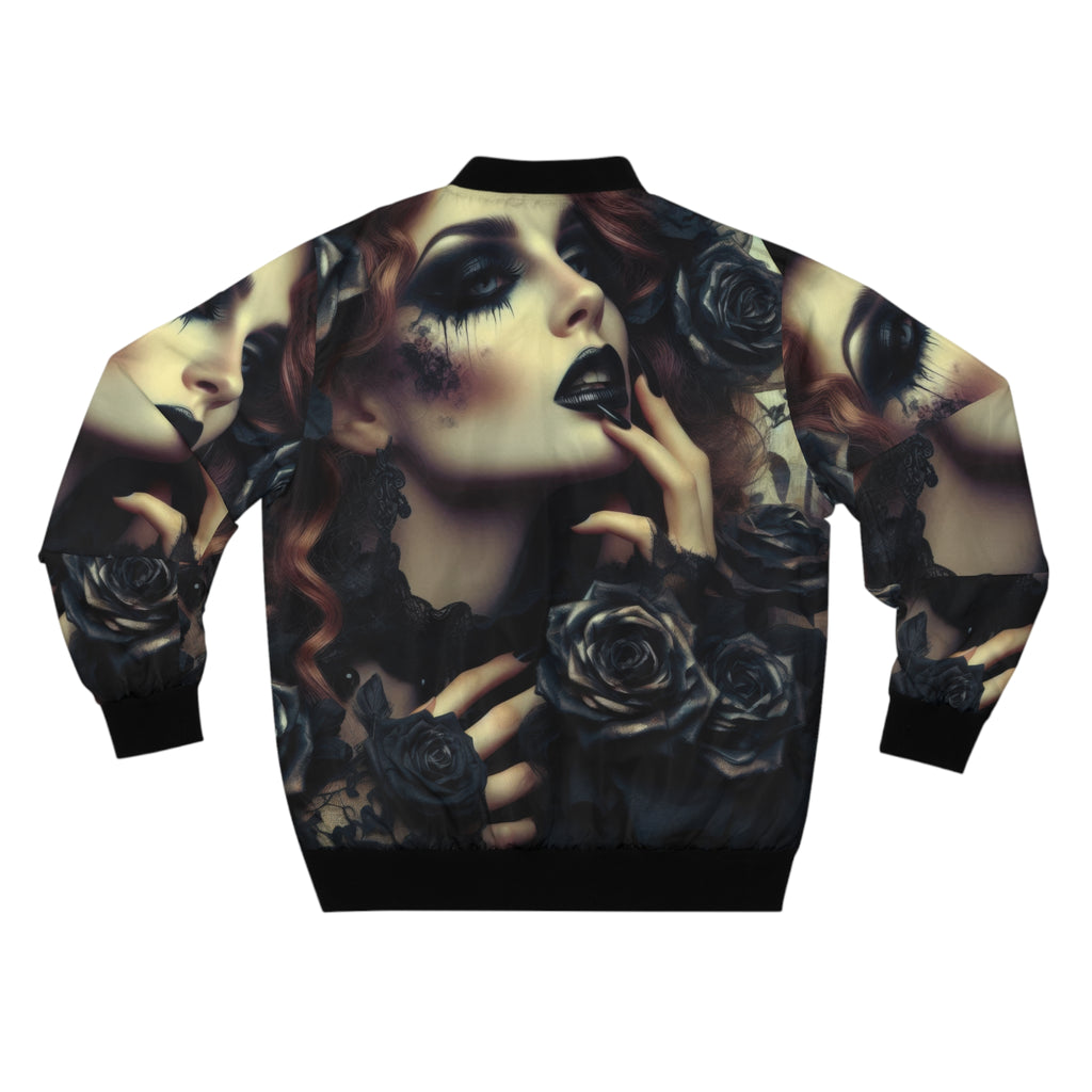 Black Roses Bomber Jacket — Dark Glam Portrait AOP