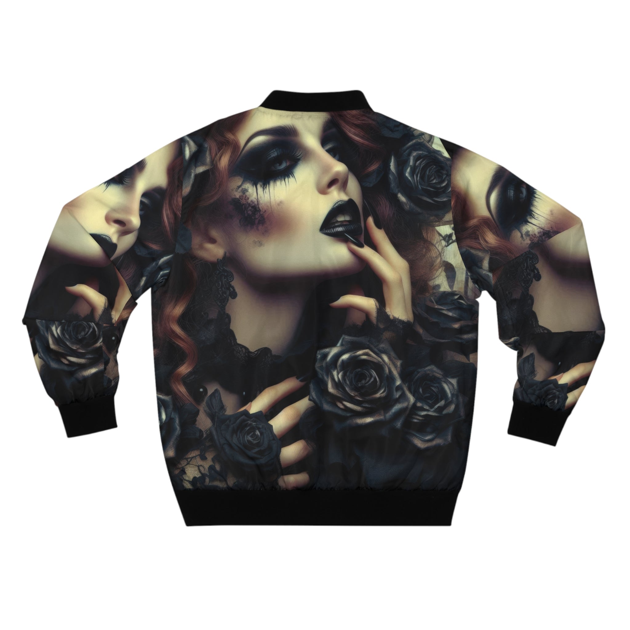 Black Roses Bomber Jacket — Dark Glam Portrait AOP
