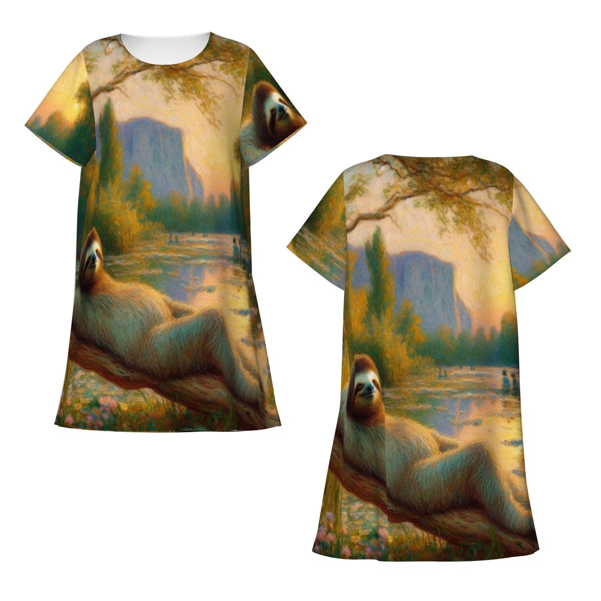 Loose Short-Sleeve Nightgown (Multiple Designs Set 1 - First image shows selected design)