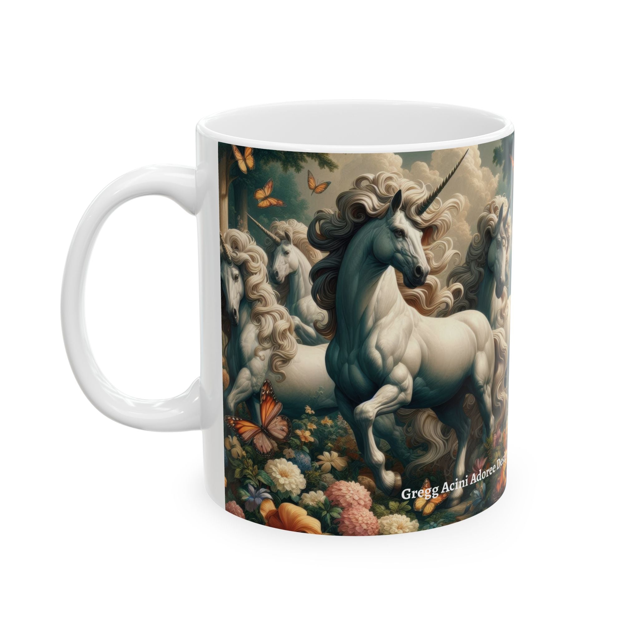 Unicorns and Butterflies Ceramic Mug by Gregg Acini Adoree Designs