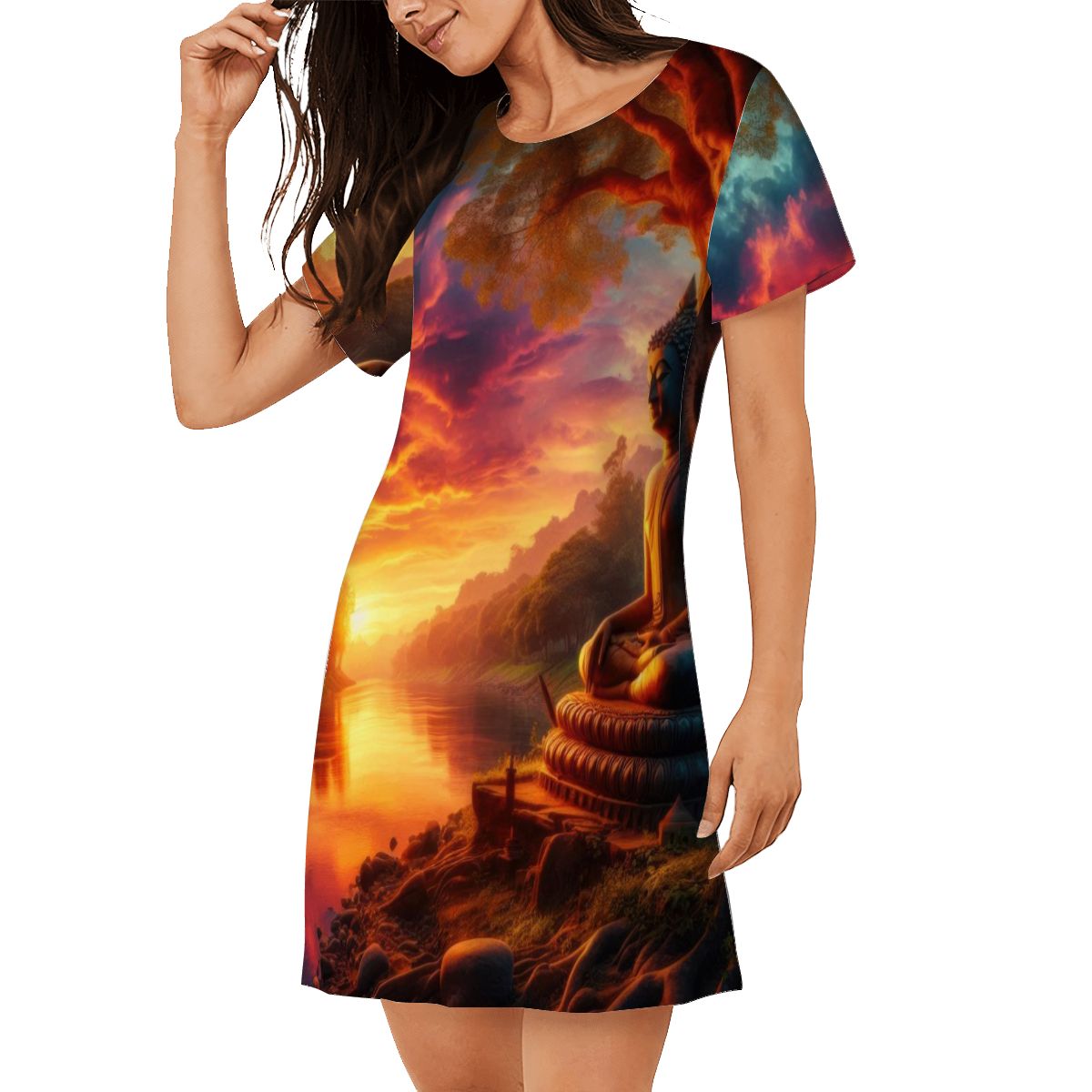 Loose Short-Sleeve Nightgown (Multiple Designs Set 1 - First image shows selected design)