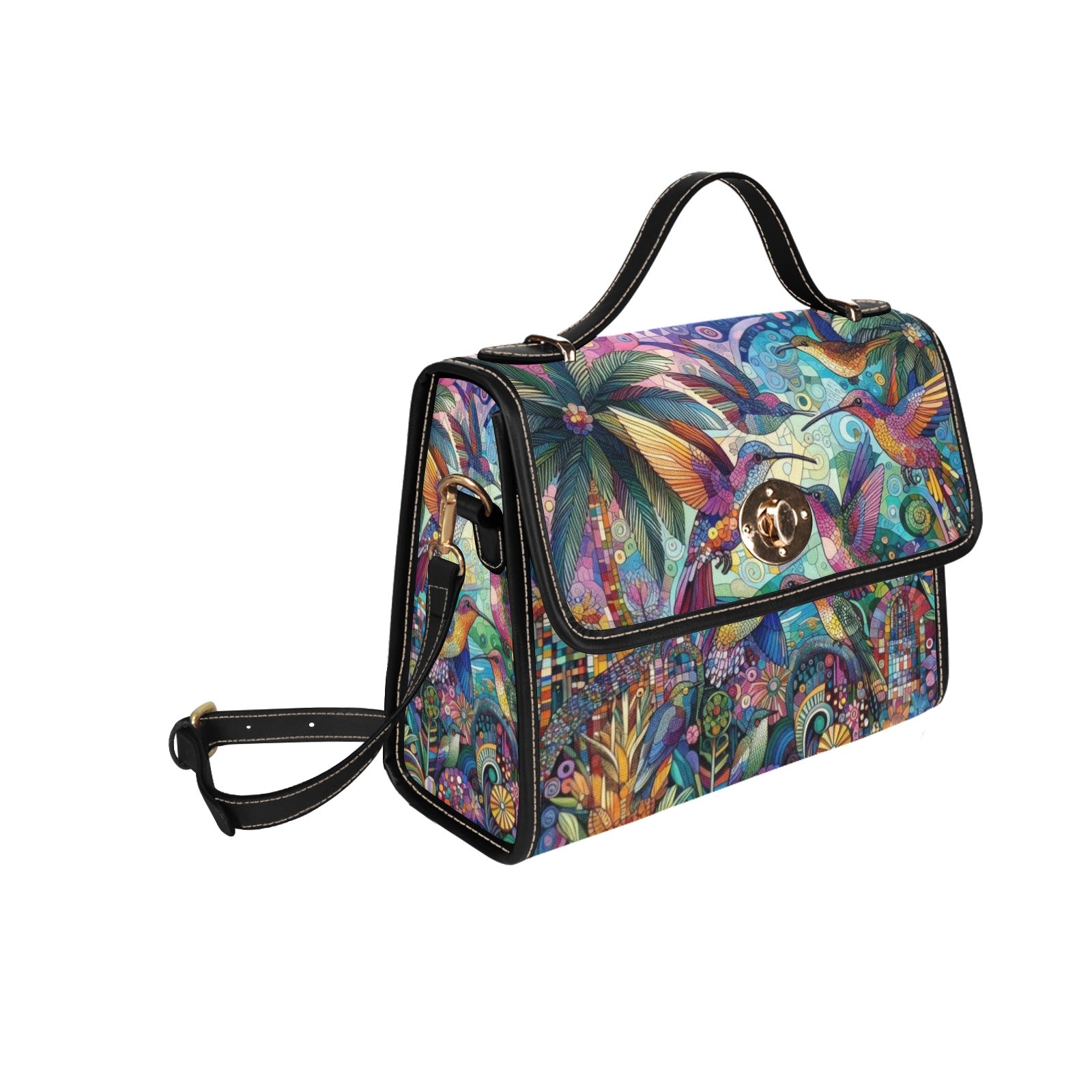 Hummingbird Kaleidoscope Satchel Waterproof Canvas Bag