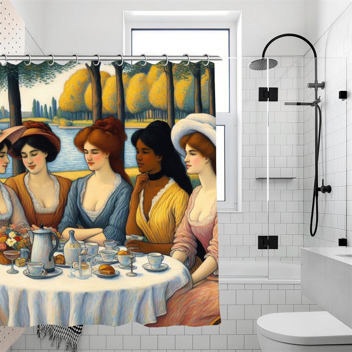 5 Ladies Shower Curtain | Post-Impressionist Tea Garden Art