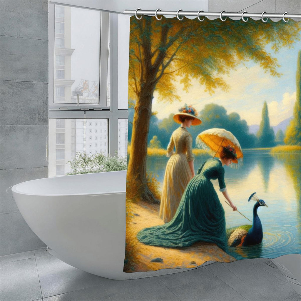 Ladies Poking a Peacock Shower Curtain | Impressionist Art