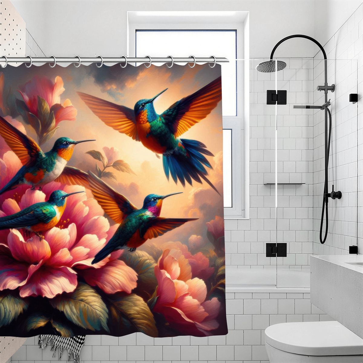 Multicolor Hummingbirds Shower Curtain 70.8"x70.8" (Made in USA)