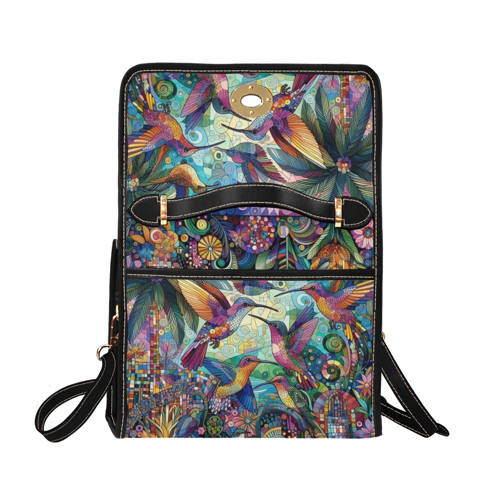 Hummingbird Kaleidoscope Satchel Waterproof Canvas Bag