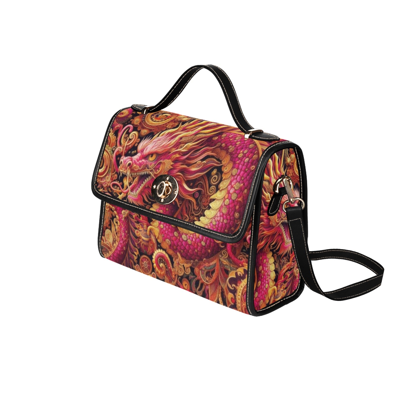Crimson Dragon Satchel Waterproof Canvas Bag -Fantasy Dragon Handbag