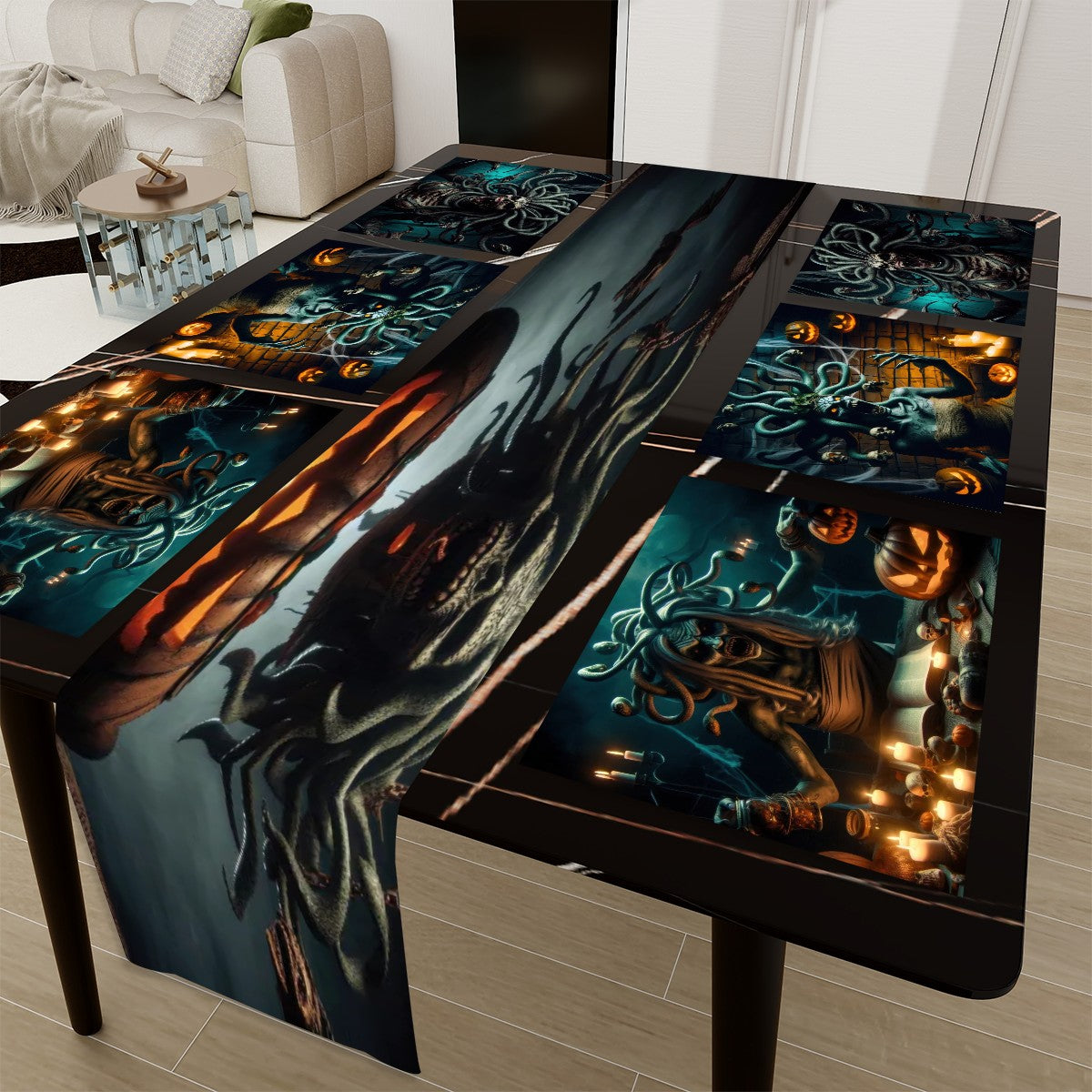 Halloween Medusa Table Runner Placemat Set 7 Pieces