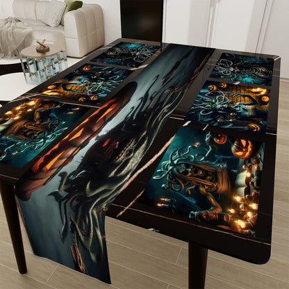 Halloween Medusa Table Runner Placemat Set 7 Pieces
