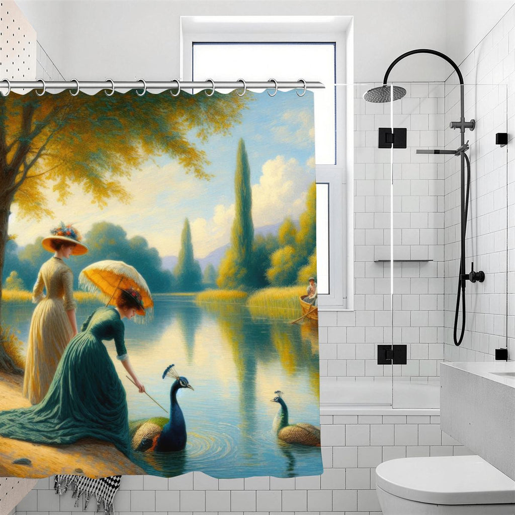 Ladies Poking a Peacock Shower Curtain | Impressionist Art