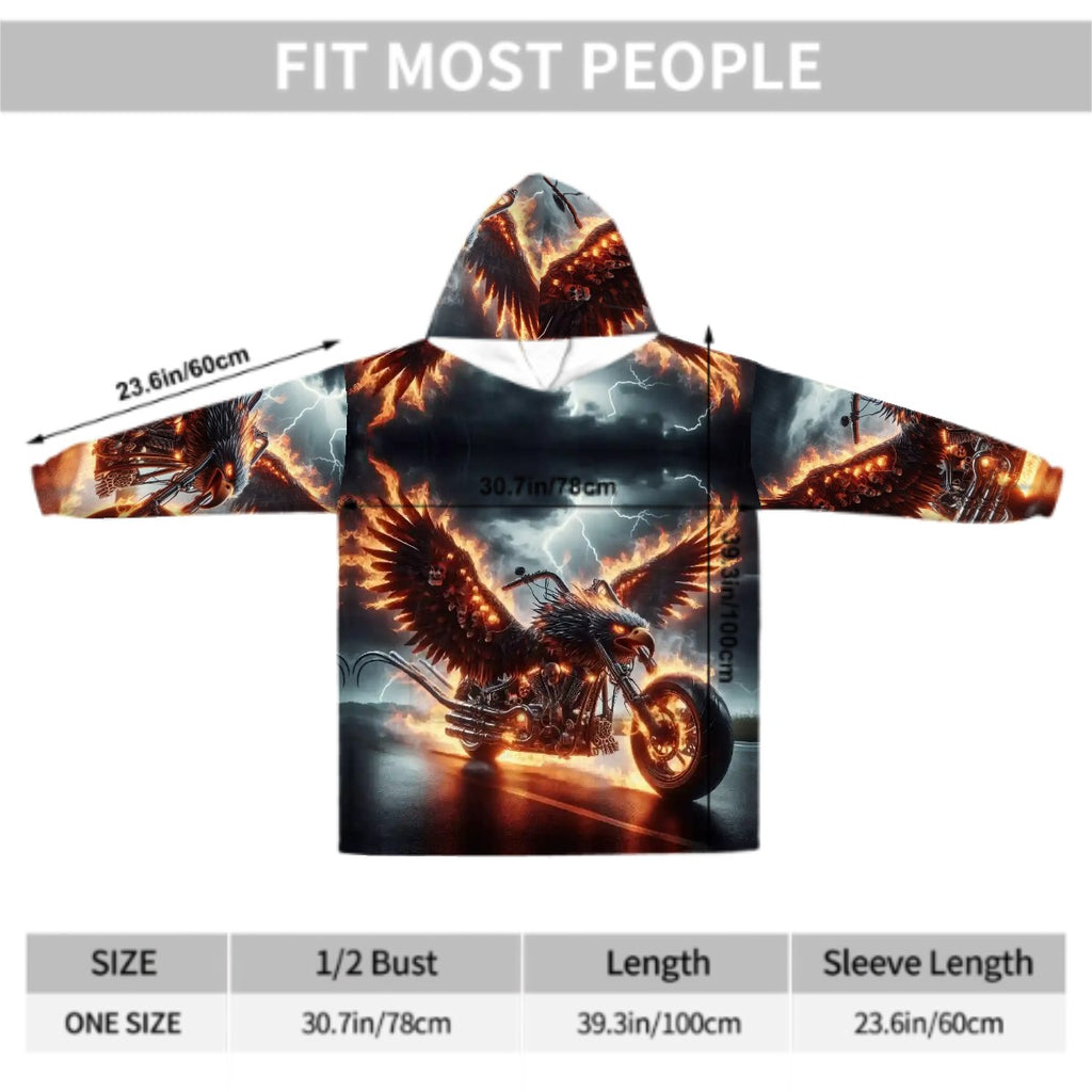 Eagle Motorcycle Adult Blanket Hoodie