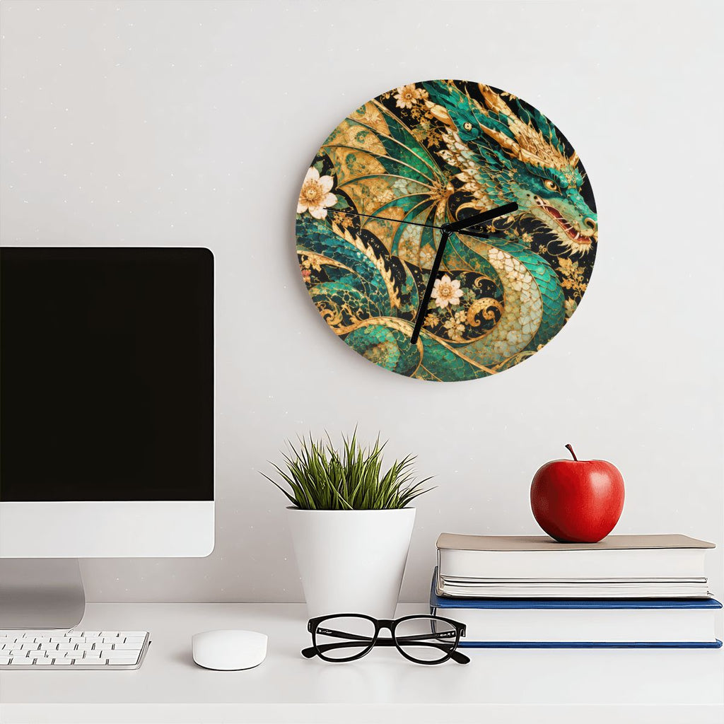 Gilded Jade Dragon MDF Wall Clock | Made in USA