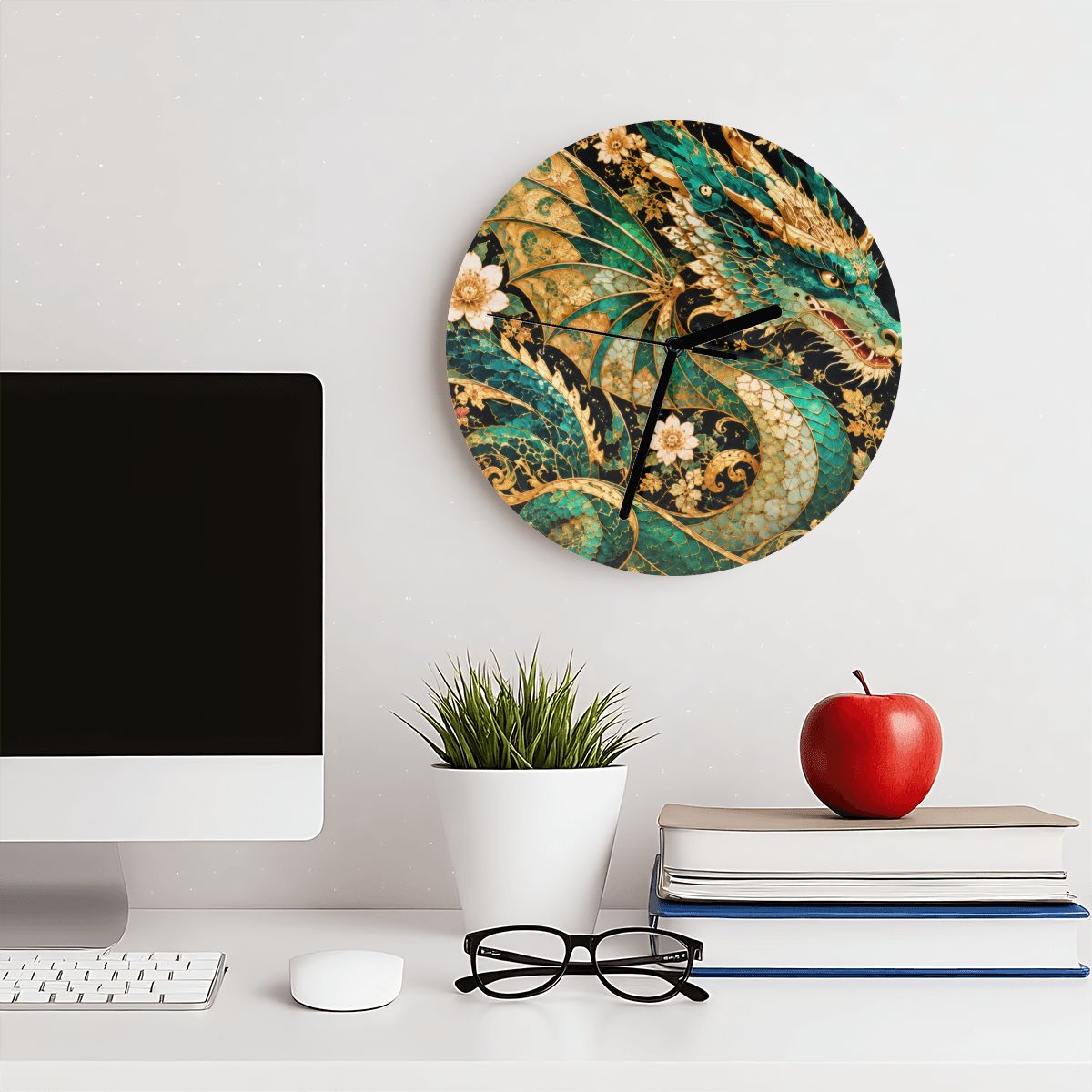 Gilded Jade Dragon MDF Wall Clock | Made in USA