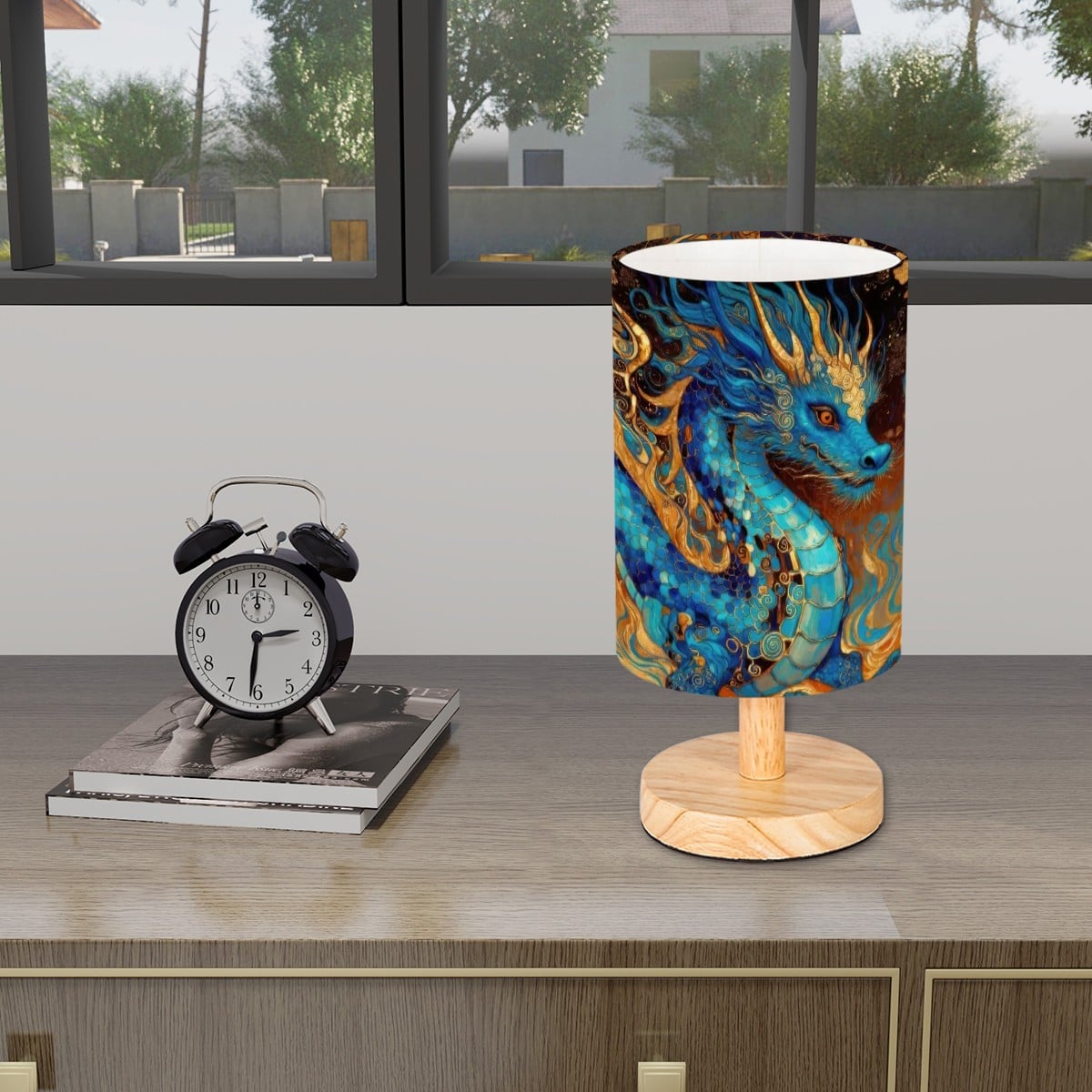 Cobalt Dragon Cylindrical Table Lamp