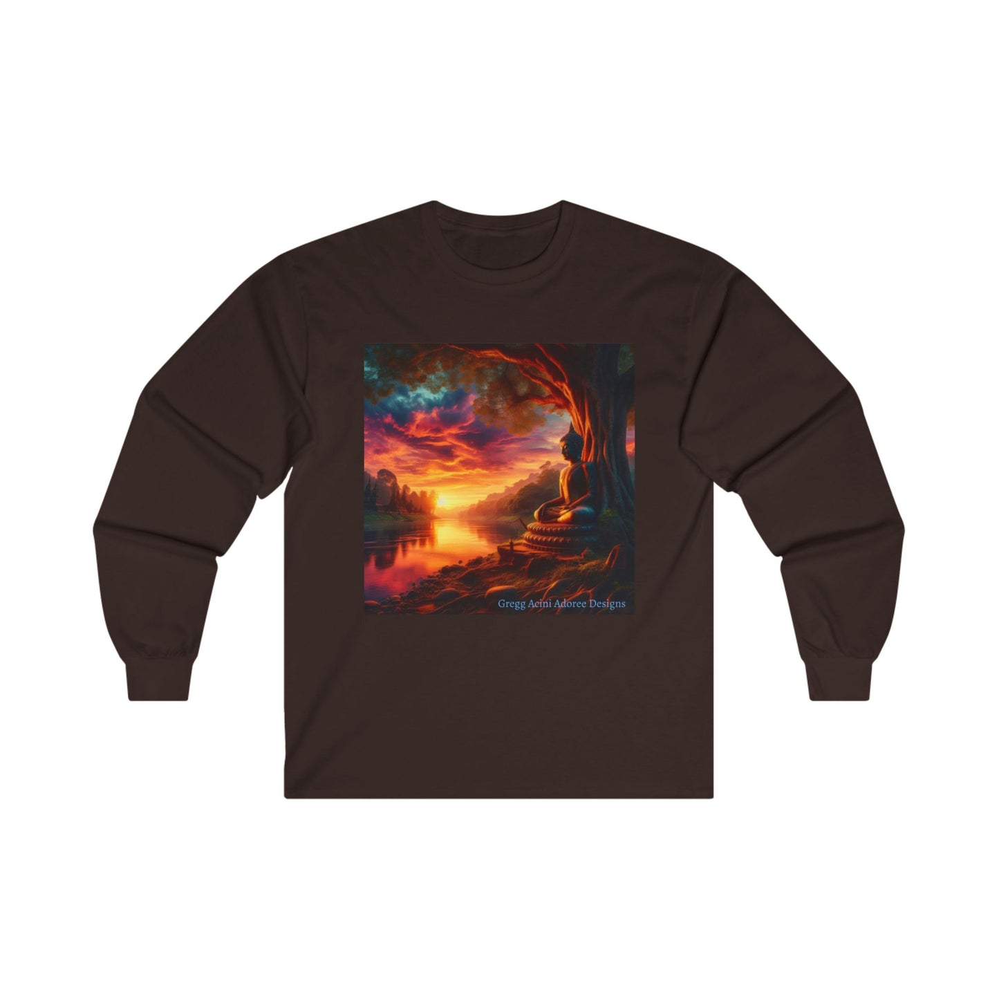 Sunset Serenity Unisex Ultra Cotton Long Sleeve Tee - Vibrant Art for Relaxation Buddha1 by Gregg Acini Adoree Designs