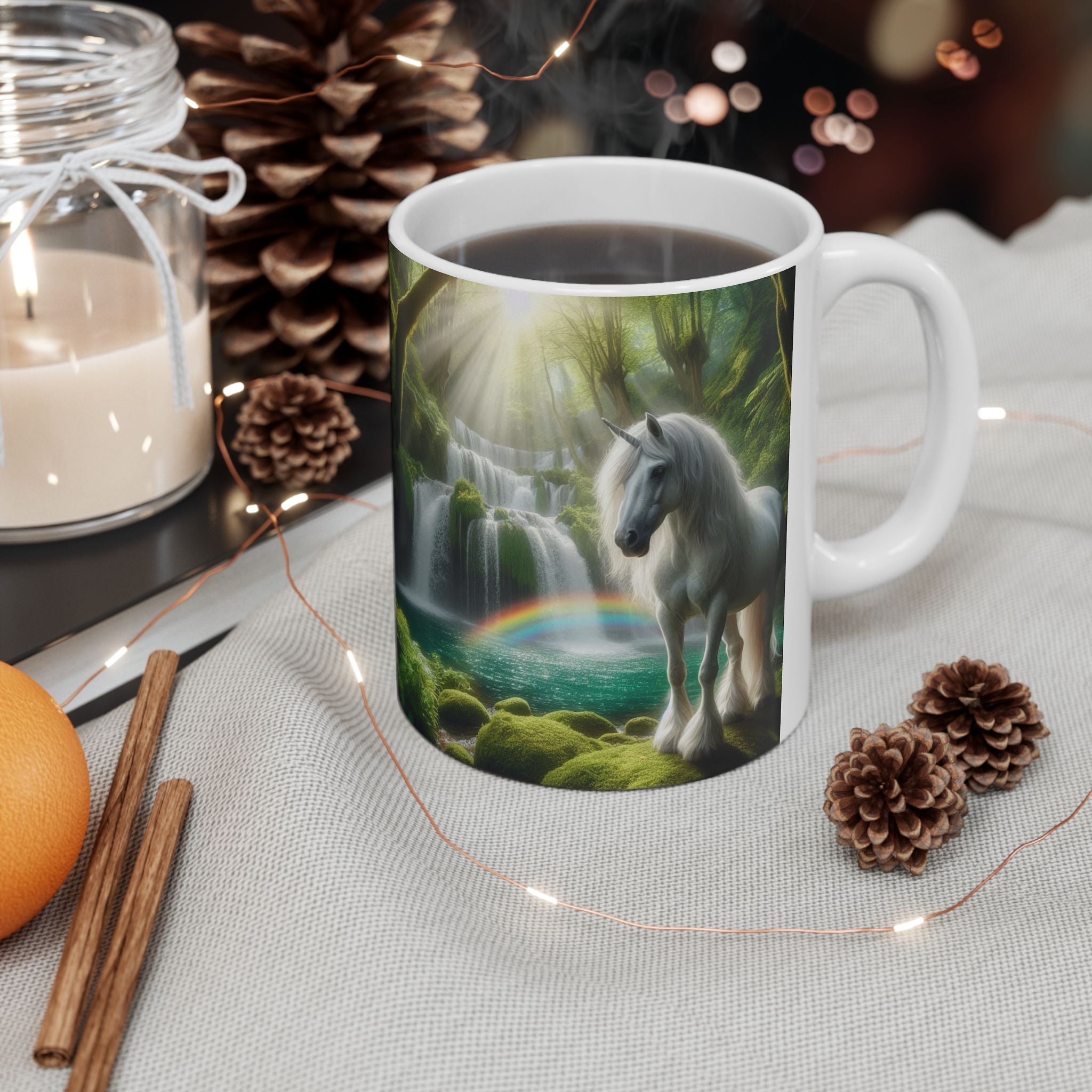 Unicorn by a Waterfall Ceramic Mug by Gregg Acini Adoree Designs