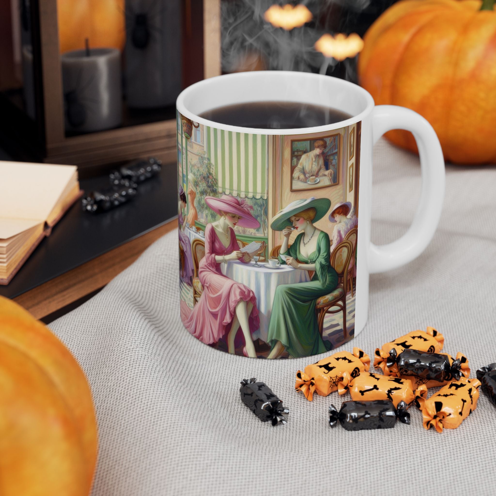 Kiffe Cafe Ceramic Mug — Elegant Retro Portrait Coffee Cup (11oz, 15oz)
