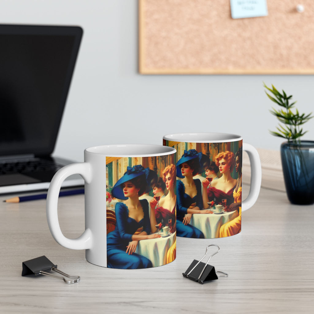 Ladies Who Lunch Ceramic Mug — Elegant Retro Portrait Coffee Cup (11oz, 15oz)