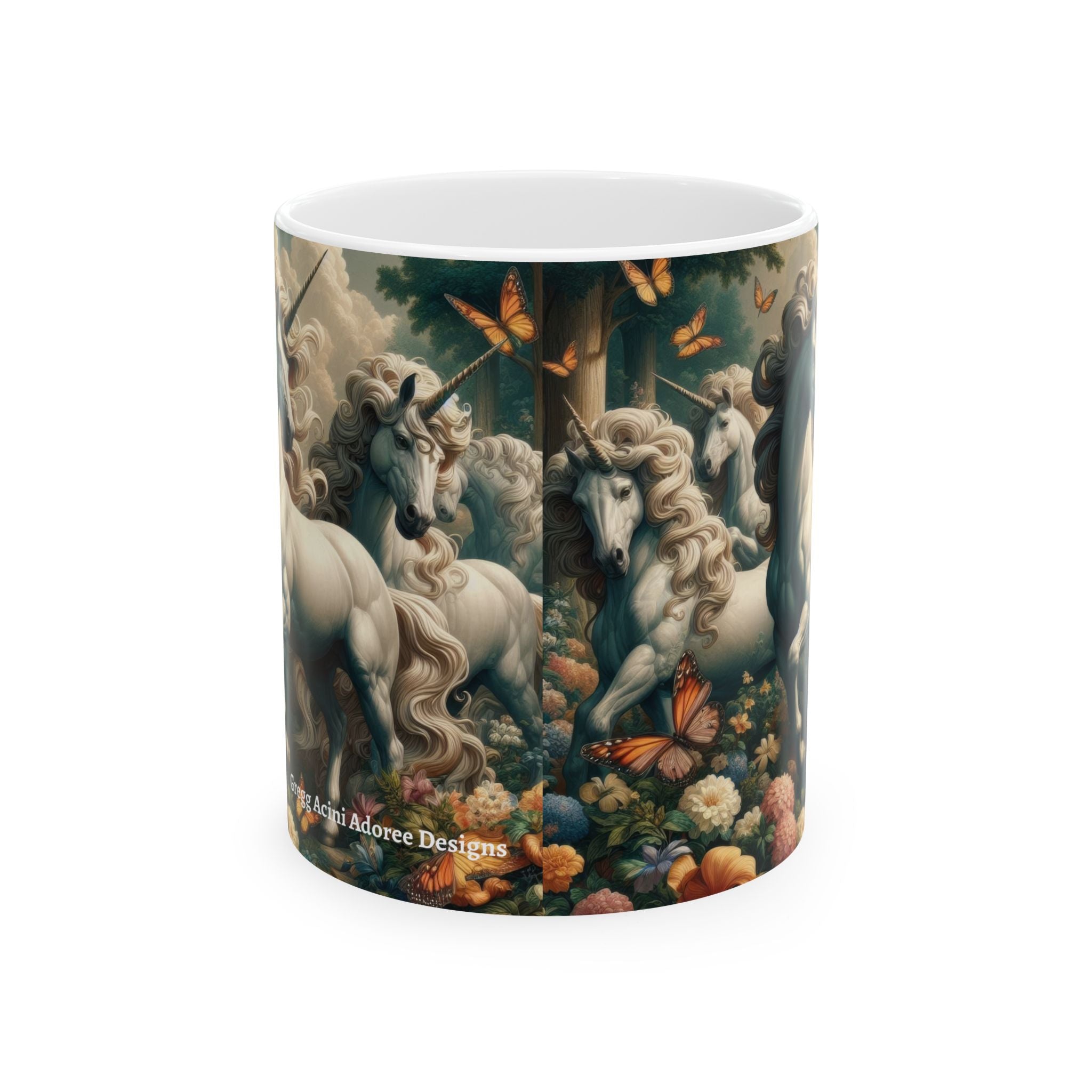 Unicorns and Butterflies Ceramic Mug by Gregg Acini Adoree Designs