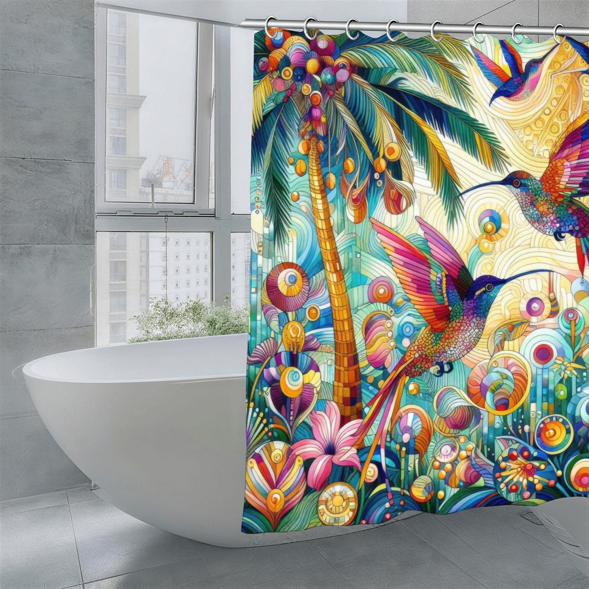 Tropical Hummingbirds Shower Curtain 70.8"x70.8" (Made in USA)
