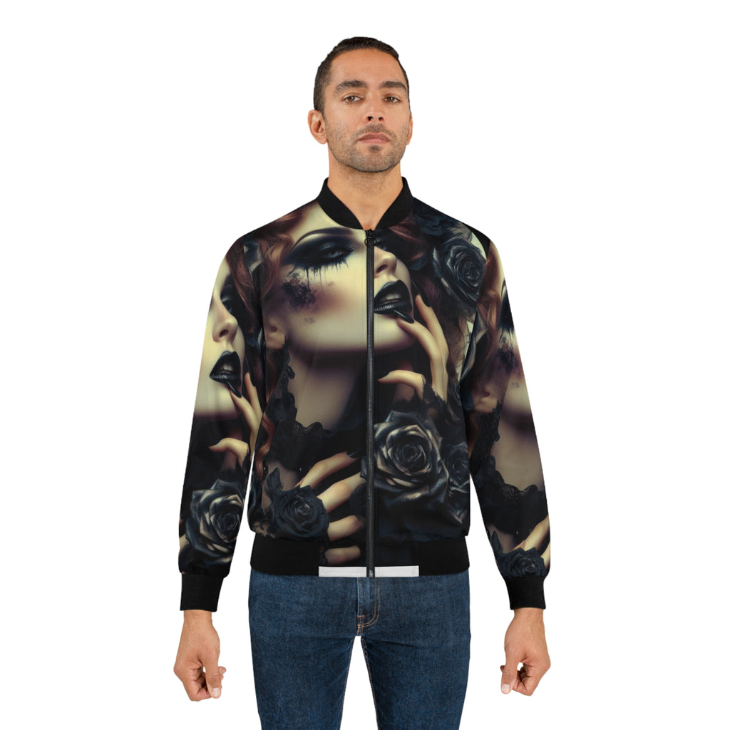 Black Roses Bomber Jacket — Dark Glam Portrait AOP