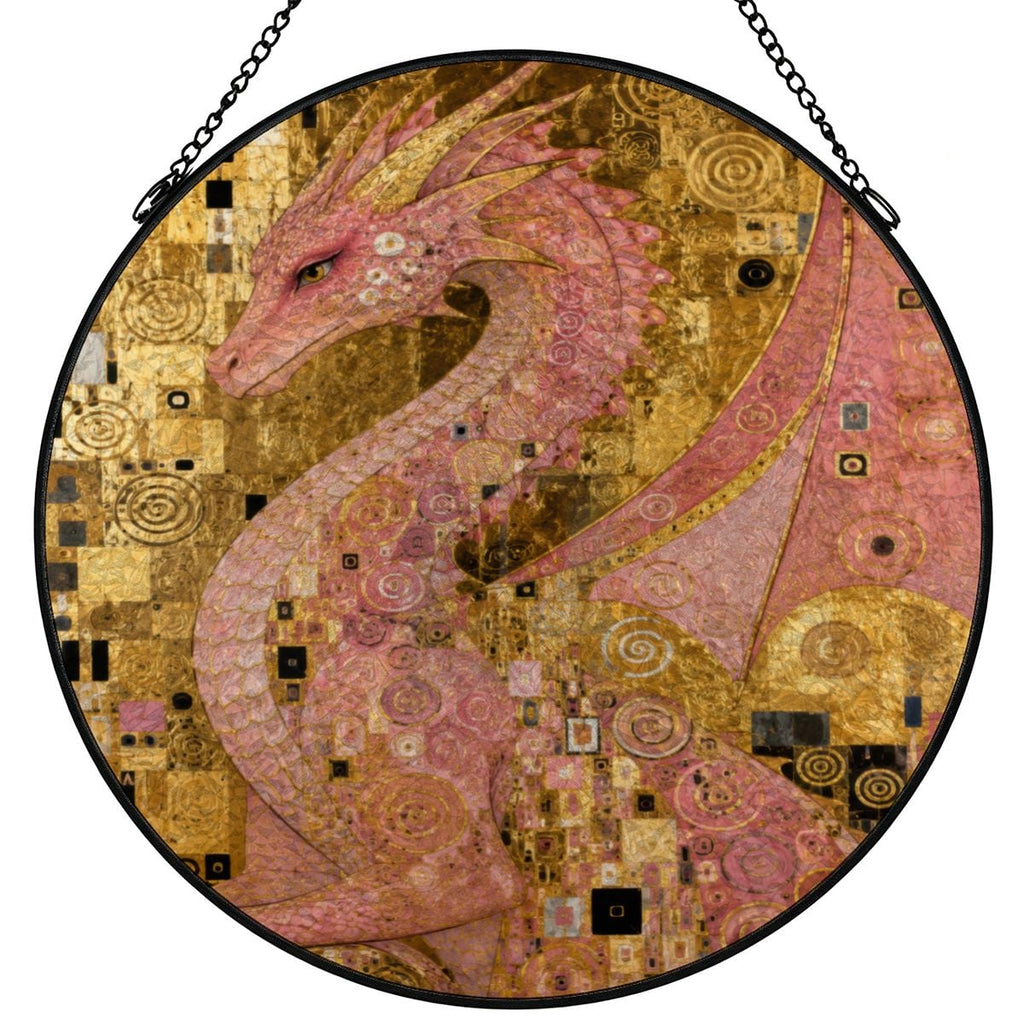 Pink Dragon Stained Glass Effect Suncatcher Window Hanging (Made in USA)