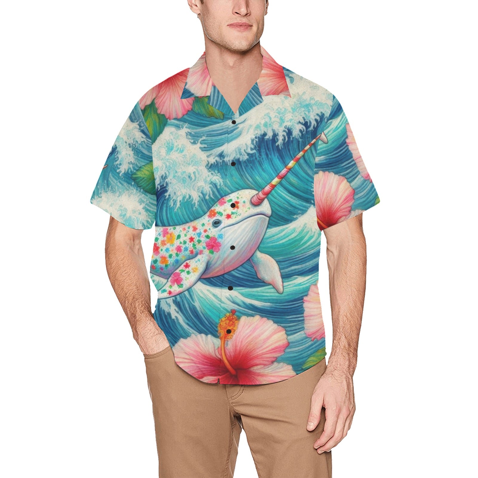 Proud Narwhal Entire Hawaiian Shirt with Chest Pocket