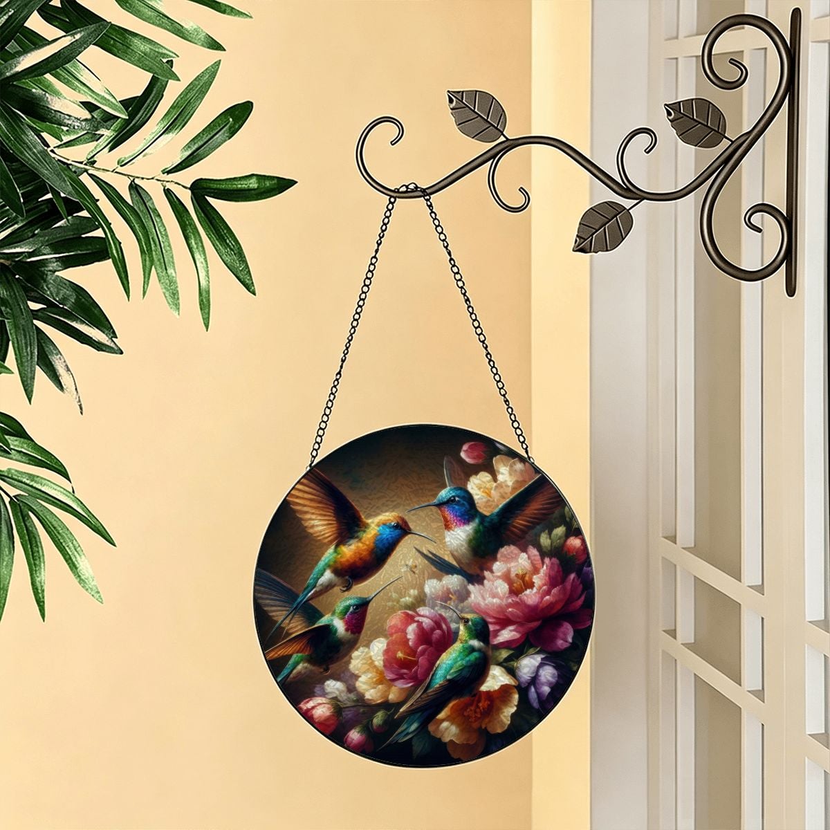 Multicolor Hummingbirds Stained Glass Effect Suncatcher Window Hanging (Made in USA)