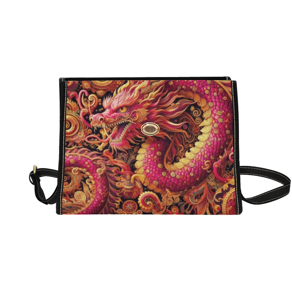 Crimson Dragon Satchel Waterproof Canvas Bag -Fantasy Dragon Handbag