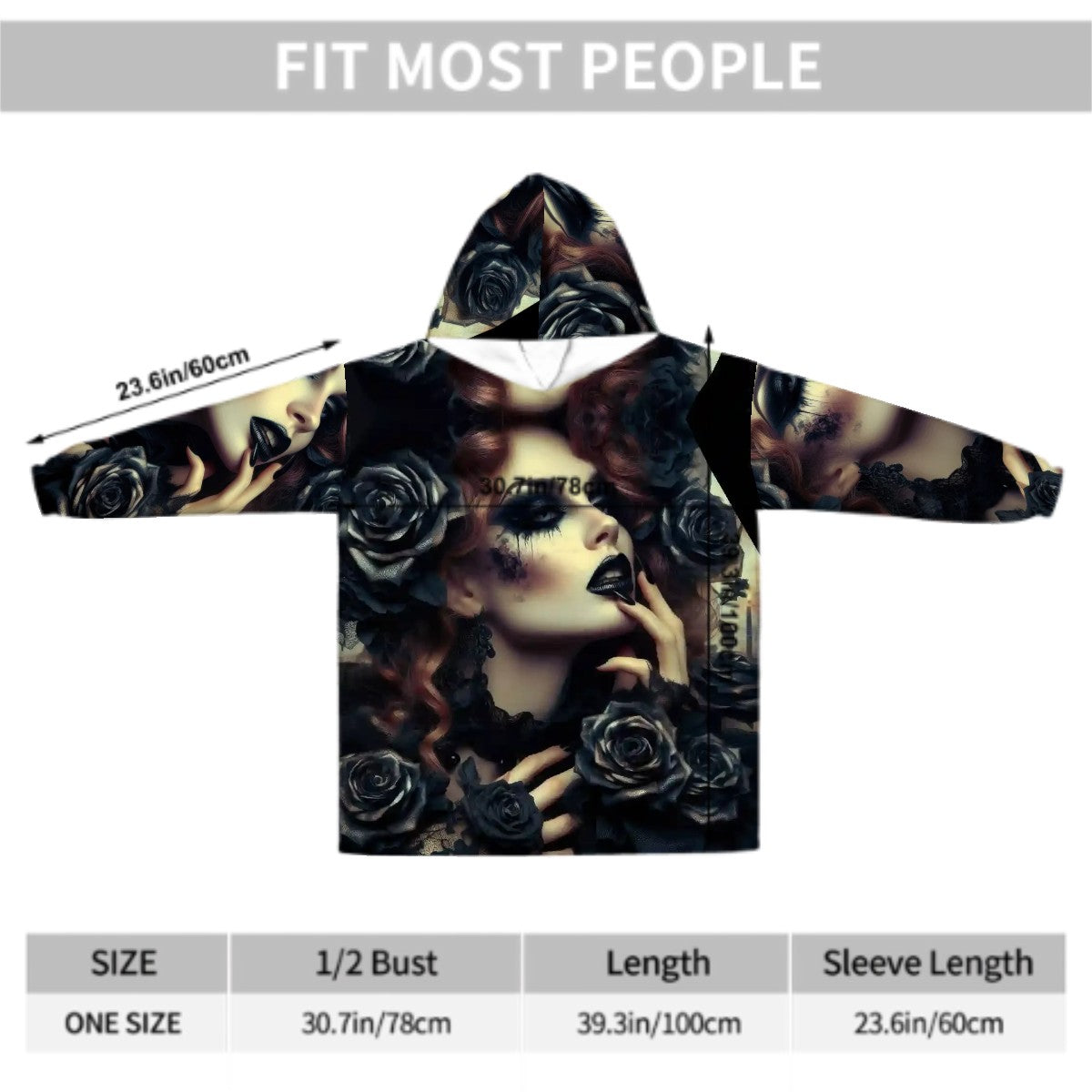 Black Roses Adult Blanket Hoodie