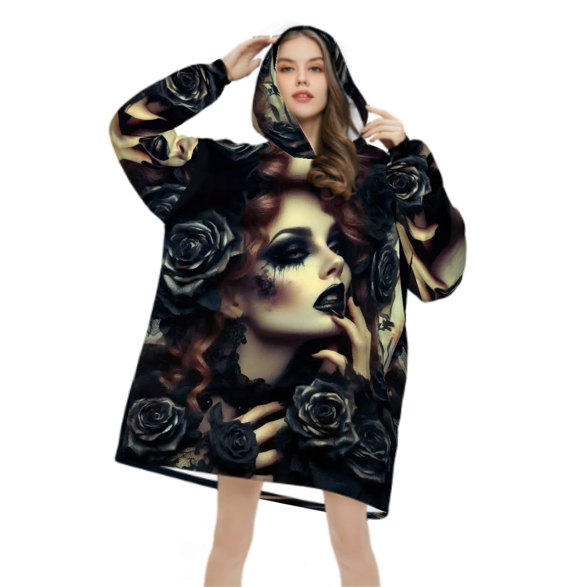 Black Roses Adult Blanket Hoodie