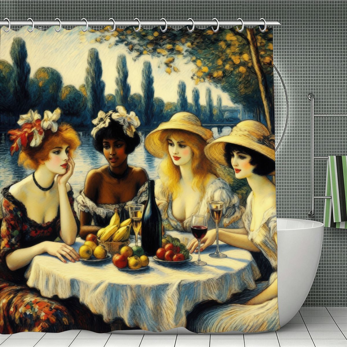 Ladies with Fruit Shower Curtain | Impressionist Riverside Art