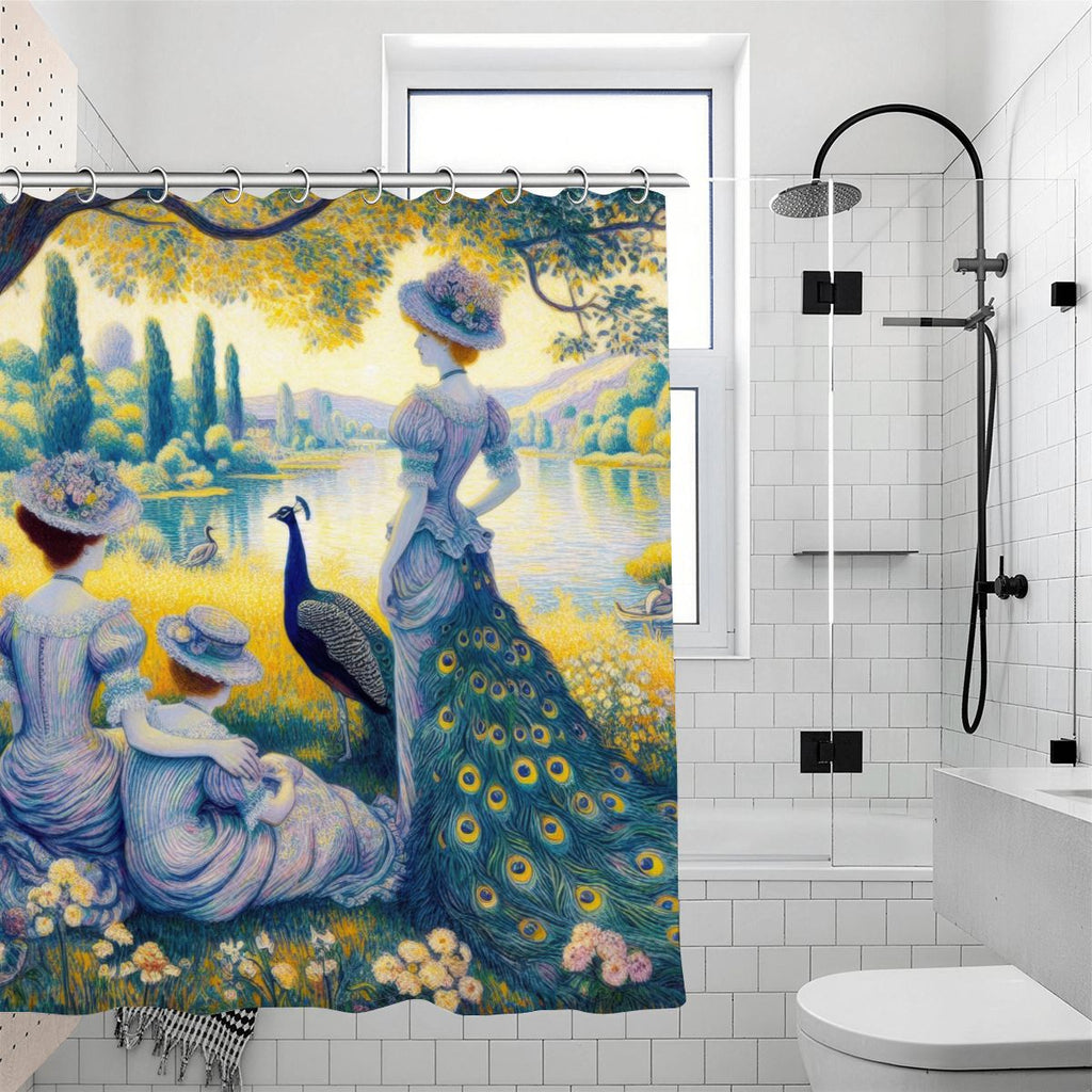 Peacock Lady with Friends Shower Curtain | Post-Impressionist Art